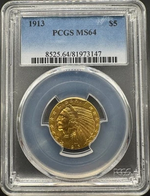 Media águila de oro cabeza india 1913 $5 graduación profesional MS64 10XXFB25 Foto 1 de 4