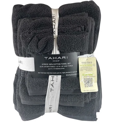 Tahari Home Juego de 6 toallas de algodón de lujo gris carbón baño toallas de mano NUEVO Foto 1 de 4
