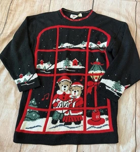 NUTCRACKER Ugly Christmas Sweater Bear Couple Window Scene Size Small VINTAGE - Picture 1 of 5