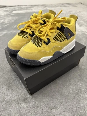 Nike Air Jordan 4 Retro TD Sneakers Toddler Size 10C Yellow BQ7670-700 w/ Box - Image 1 of 4
