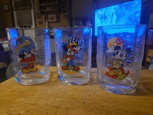 Set of 3 Mickey Mouse Walt Disney World McDonalds Square Drinking Glasses 2000 - Picture 1 of 15