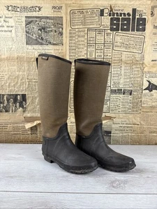 Hunter Lady N rain Boots wellingtons brown tan Canvas Rare Sz 6 uk 38 Horse Ride - Picture 1 of 7