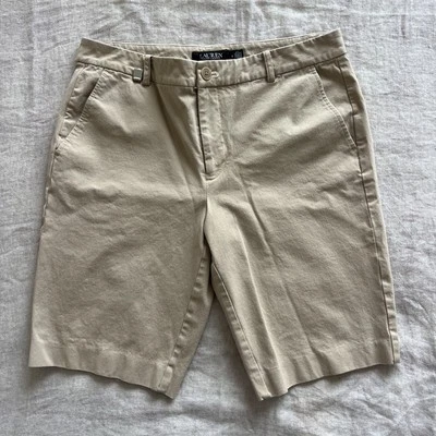 Lauren Ralph Lauren Womens Stretch Twill Flat Front Bermuda Shorts Tan Size 8 - Image 1 of 4