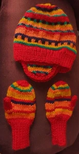Handmade Multicolored Folk Beanie Hat Mittens For Toddler 2-3 Year Old - Picture 1 of 1