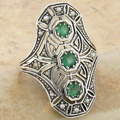 GENUINE Stones See Below 925 STERLING SILVER ART DECO STYLE Filigree RING   #753 - Image 1 of 4