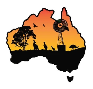 24cm Australian Map Vehicle sticker decal emu windmill kangaroo RV Motorhome, - Picture 1 of 1