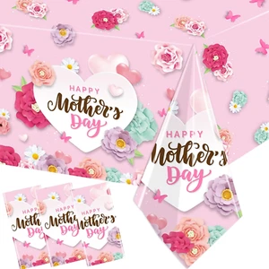 Happy Mother'S Day Tablecloth 3Pcs Plastic Mothers Day Table Covers Pink Floral - Picture 1 of 7
