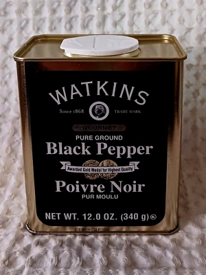  Watkins Gourmet Spice Tin Pure Ground BLACK PEPPER 12 oz. New - Image 1 of 4