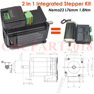 Integrated 2 in 1 Nema23 Stepper Motor L76mm 3A 1.8Nm Shaft 8mm for CNC Router - Picture 1 of 12
