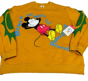 Disney Sweater Adult Yellow Green Mickey & Co. Asleep Garden Parks M - Picture 1 of 3