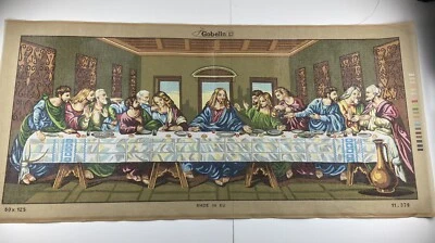 Gobelin Needlepoint Tapestry Canvas Last Supper Christ 45in X 20in Rome 10 Count - Image 1 of 4