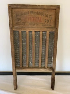Antique 1920's Wooden Washboard~NATIONAL WASHBOARD CO. Zinc King. #701 - Picture 1 of 10