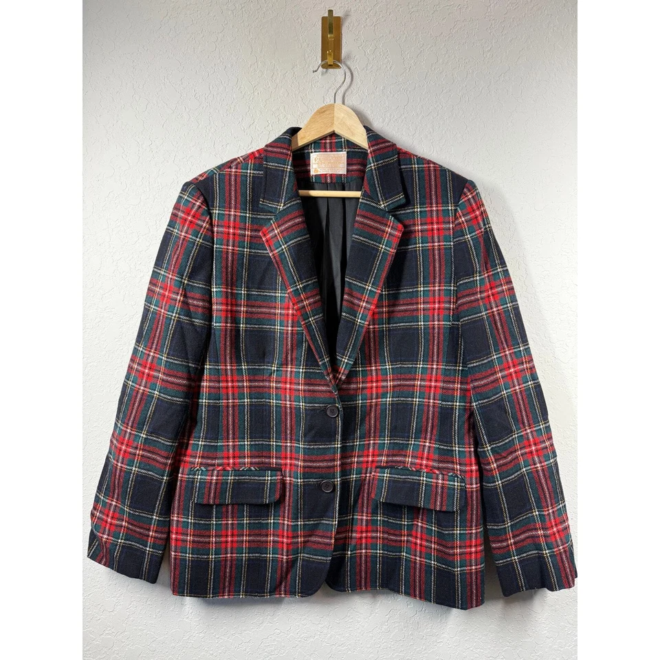 Pendlelton Women's Wool Red Green Black Plaid Blazer Size 14 - Image 1 of 4