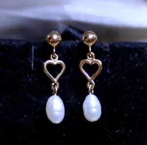 Preciosos Pendientes de Perla Corazón Perla Gota/Colgante de Oro 14K para Damas - Imagen 1 de 4