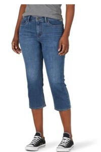 Lee Womens 8 M Capri Jeans Mid Rise Regular Fit Blue Denim Med Wash Stretch - Picture 1 of 4