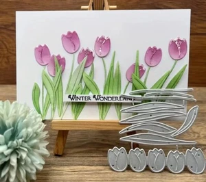 Metal Cutting Dies Flowers Flower Die Tulips Leaves Birthday Spring Card Making - Picture 1 of 3