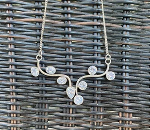 Sterling Silber 925 freie Form modernistisches Design & Strass 16" Halskette - Bild 1 von 16