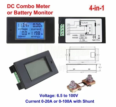 LOWENERGIE Digital DC Watt Meter 12v 24v 48v Voltage Current Battery Monitor Solar Power