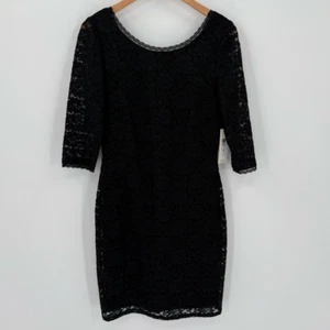 Eliza J Lace Sheath Dress 3/4 Sleeve Above Knee Women 10 Black Business Funeral - Picture 1 of 6