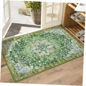 2x3 Boho Area Rug for Entryway Bathroom Rugs Non Slip Washable 2'x 3' Green - Picture 1 of 8