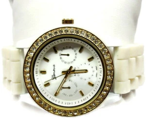 Geneva Platinum 7827 Chronograph Style Women White Silicon Watch-Mother of Pearl - Picture 1 of 12