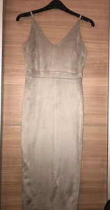 Ladies Long Dress faux Suede wiggle pencil Dress UK 8 bodycon Grey Taupe Strappy - Picture 1 of 2