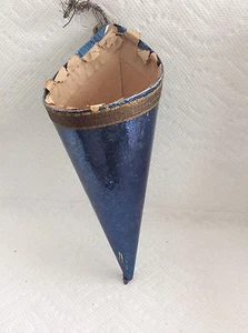 ANTIGUO ADORNO ALEMÁN DE PAPEL ALUMINIO AZUL Y DORADO NAVIDAD CORNUCOPIA - Imagen 1 de 12