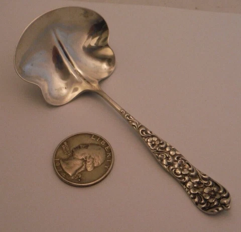 ROCOCO Dominick & Haff BON BON NUT Serving Spoon Sterling Silver GALT Retailer Cover