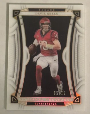 2022 PANINI NATIONAL TREASURES FOOTBALL DAVIS MILLS #22 HOLO GOLD TEXANS /15 SSP - Image 1 of 2
