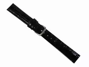 Watch Band Bracelet with Clasp Crocodile Glossy Leather 12 mm Black - Picture 1 of 1