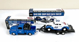 ERTL WIX 1940 Ford Coupe Race Car & Trailer & 1951 Ford F-1 Truck Bank Set NEW!! - Picture 1 of 8