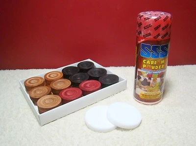 Carom Board Coins 24 Carrom Men Piece +2 Strikers + 168g Powder India Board Game - Image 1 of 4