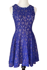 Jodi Kristopher Women Juniors Sz 15 Blue Lace Fit & Flare Sleeveless Dress Lined - Picture 1 of 6