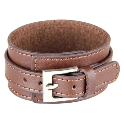 Pulseira masculina de couro bracelete ajustável pulseira fivela de fixação - Imagem 1 de 4