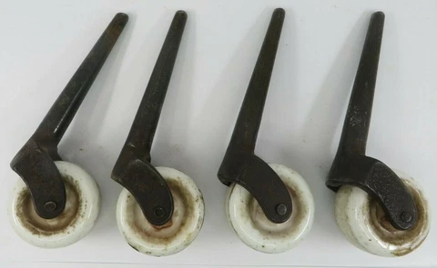 Vintage 1800's Set of 4 Ceramic Porcelain Furniture Wheels White Casters Lot #5 Cover
