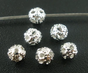 LOT de 80 PERLES RONDES filigranes ajourées 4mm ARGENTE SANS NICKEL bijoux - Imagen 1 de 1