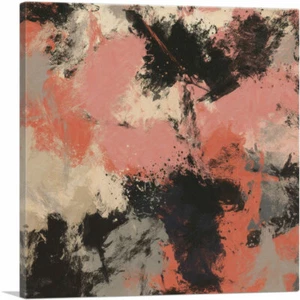 ARTCANVAS Pink Black White Peach Gray Modern Square Canvas Art Print - Picture 1 of 11