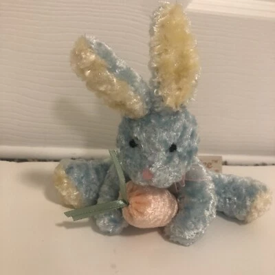 Dan Dee Collectors Choice Bunny Rabbit Plush 5 in. Blue with pink carrot - Image 1 of 4