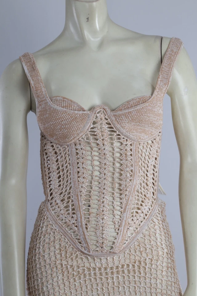 Maxi Vestido Largo Dion Lee Marle Beige Tejido Corsé Crochet Talla 4 Foto 1 de 4