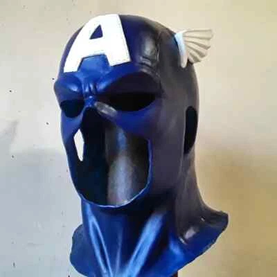 Captain America V1 Mask Latex Cowl Cosplay Costume Prop Adult Size - Image 1 of 4
