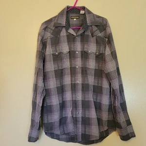 Stetson Shirt Womens Medium Gray Plaid Blouse Pearl Snap Western Southwestern - Picture 1 of 13