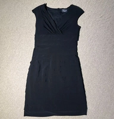 American Living Midi Dress Womens Size 4 Black Faux Wrap Sheath Stretch  - Image 1 of 4