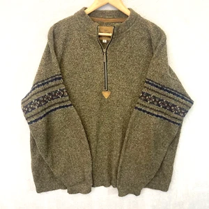 Vintage Alps Fine Apparel Sweater Men’s Large Knit Wool 1/4 Zip Brown Fair Isle - Picture 1 of 17