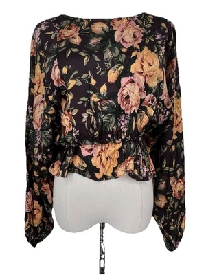 Olivaceous Peplum Shirt Women's S Small Purple Floral Long Sleeve NWT - Image 1 of 4
