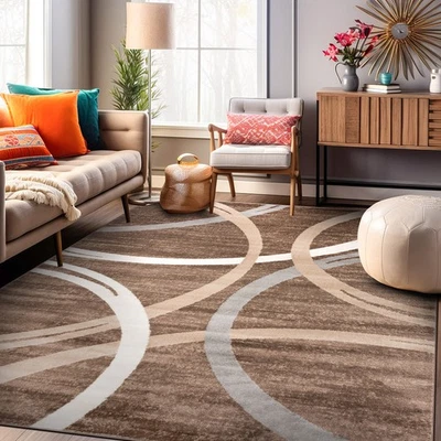 Rugshop Carpet World Contemporary Abstract Circles Design Brown Rug 6x9 Area Rug - Image 1 of 4