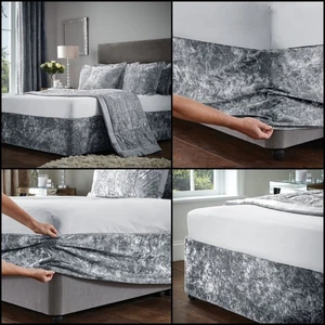 Crushed Velvet Diwan Bettgestell Wickelbezug Weich Elegant Passform Doppelbett King Size - Bild 1 von 14