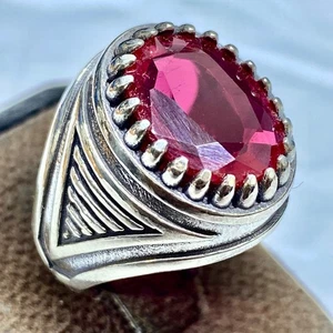 solid 925 Sterling Silver Men's Ring Red Ruby Stone Jewelry Size Customizable - Picture 1 of 12