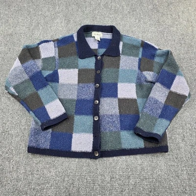Cárdigan de lana LL Bean retazos suéter cuello botones azul multi para mujer mediano Foto 1 de 4