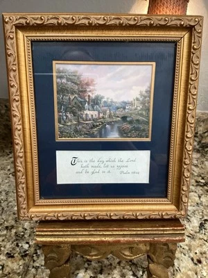 "Imagen religiosa en marco de madera dorado frente de vidrio doble mate 10"" x 8,75""" Foto 1 de 4