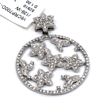Diamond Circle Stars Pendant 1.Tcw 1.5"in Diameter in 14k Solid White Gold - Image 1 of 4